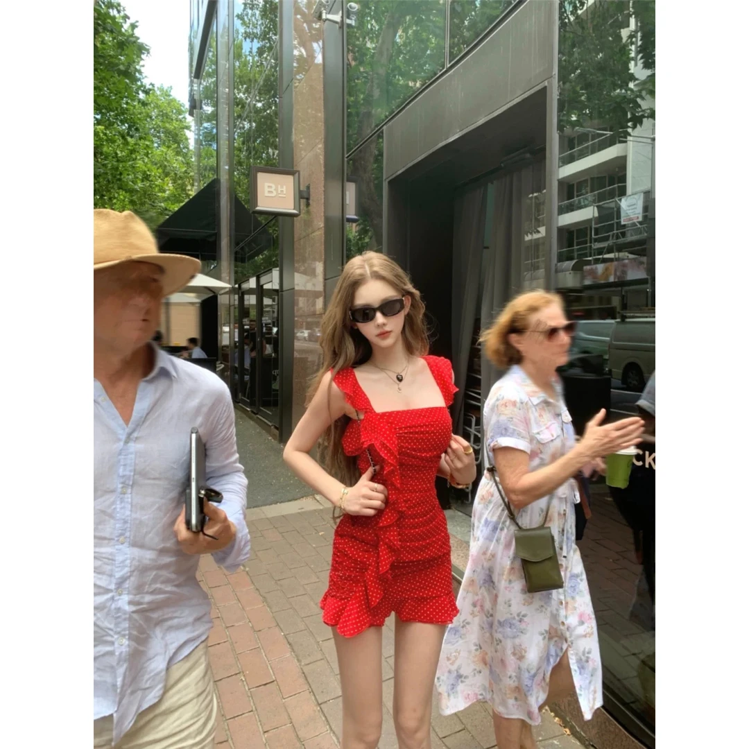 【哈瓦那情书】2025新款 荷叶边连衣裙女设计感春夏修身短款吊带裙