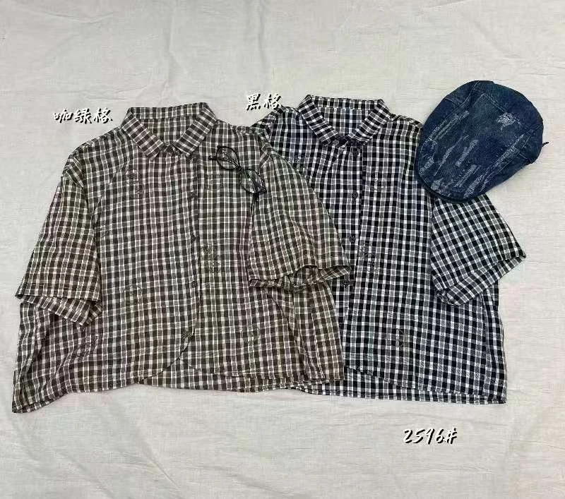 夏季新款经典时尚刺绣格子短袖衬衫