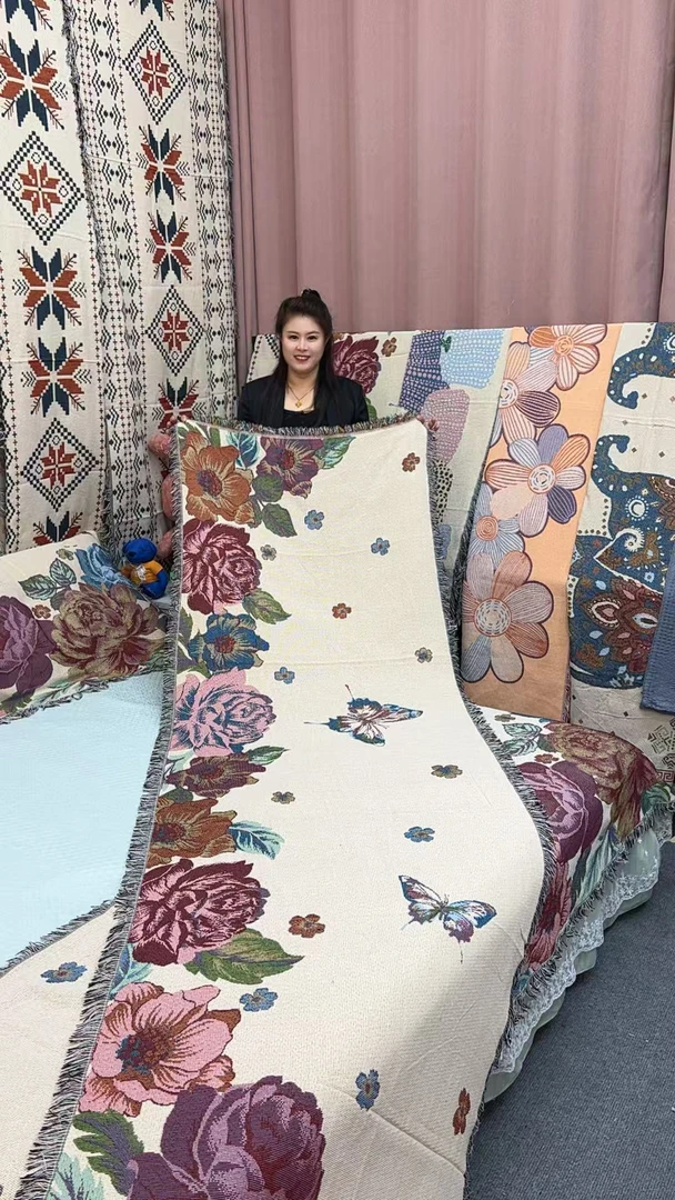 [蝶恋花]90*240左右加密万能加厚新品三人座沙发巾2025高档沙发巾