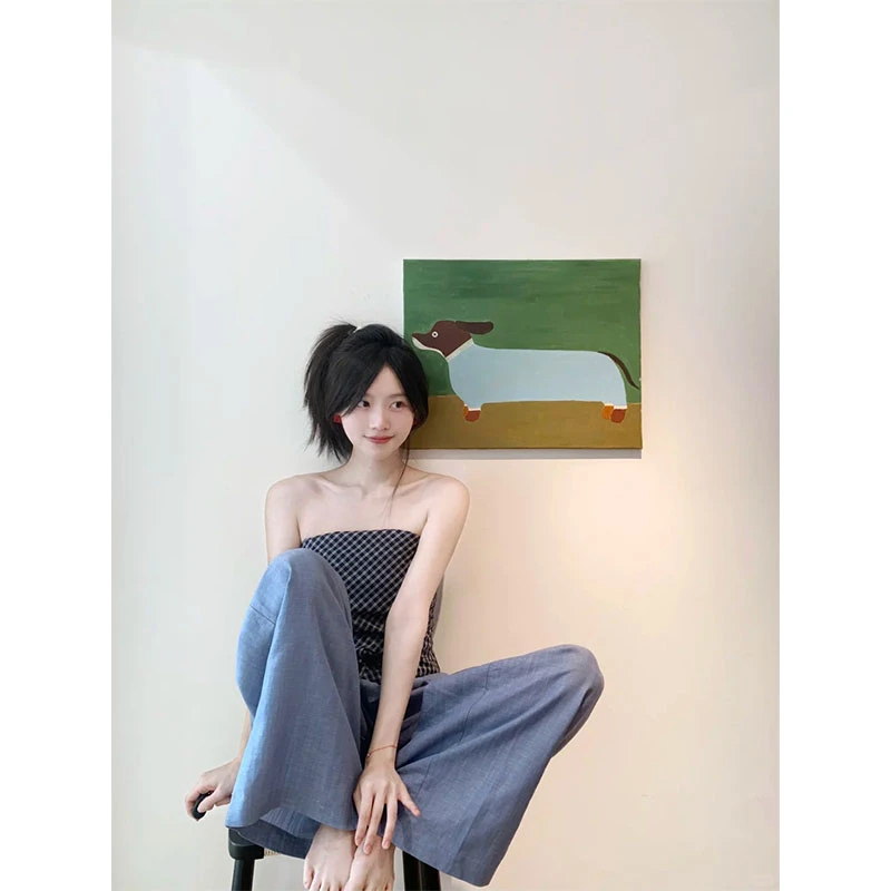 复古辣妹性感抹胸百搭上衣套装2025年夏季新款设计感宽松休闲裤女