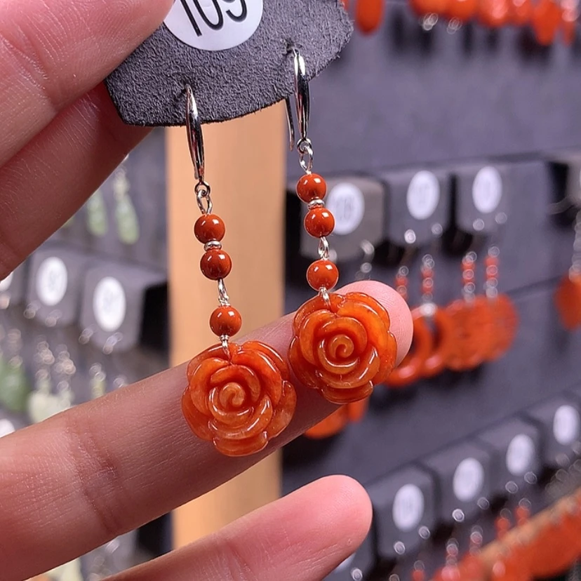 【闪购商品】翡翠耳饰银S925镶嵌满意