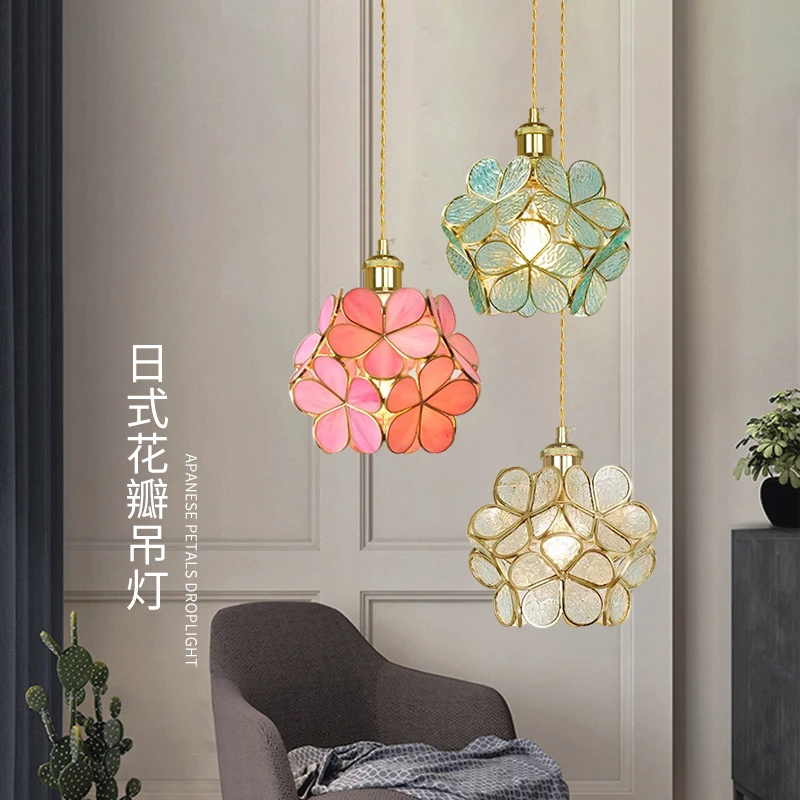 绣球花铜玻璃花瓣吊灯餐厅咖啡厅小吧台轻奢简约温馨卧室床头灯具