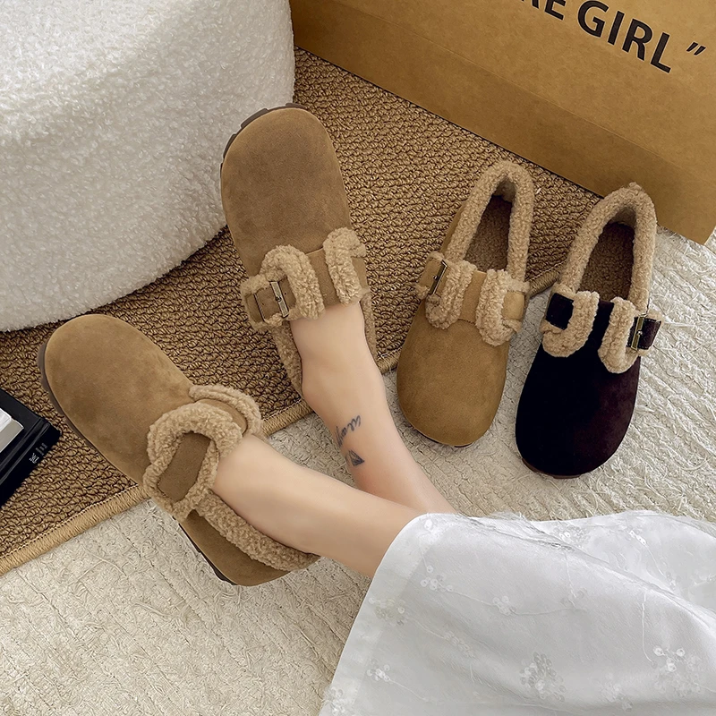 【品牌】2025冬季新款国潮棉鞋女毛毛鞋一脚蹬爆款豆豆鞋保暖577L9