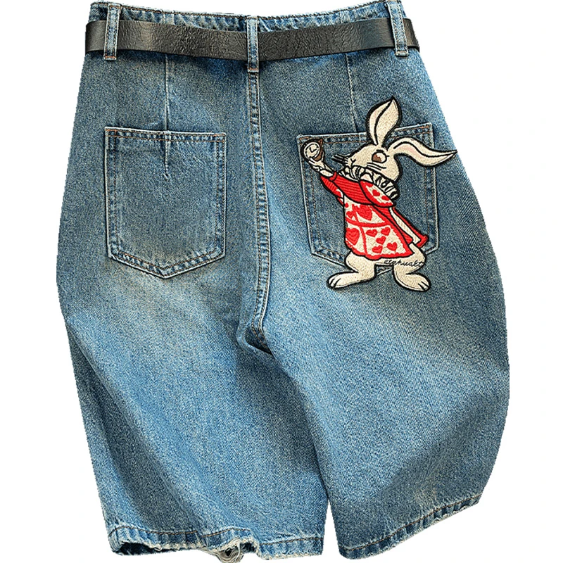 【品牌奥莱】丝柏舍2025夏季女卡通兔子图案五分牛仔裤S42K1631K
