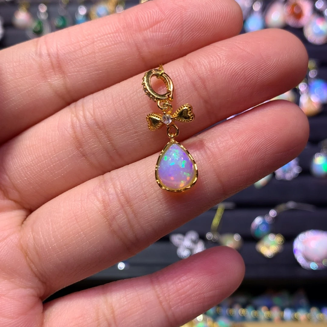 欧泊银S925镀金镶嵌吊坠