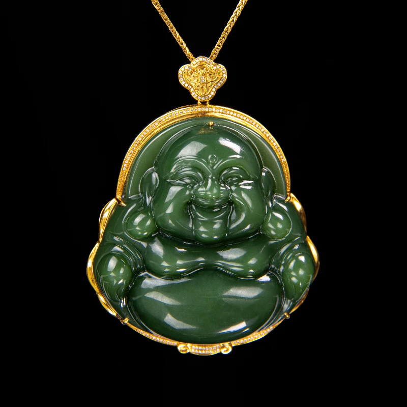 传承般若|和田玉佛公碧玉18K金国风原创设计款