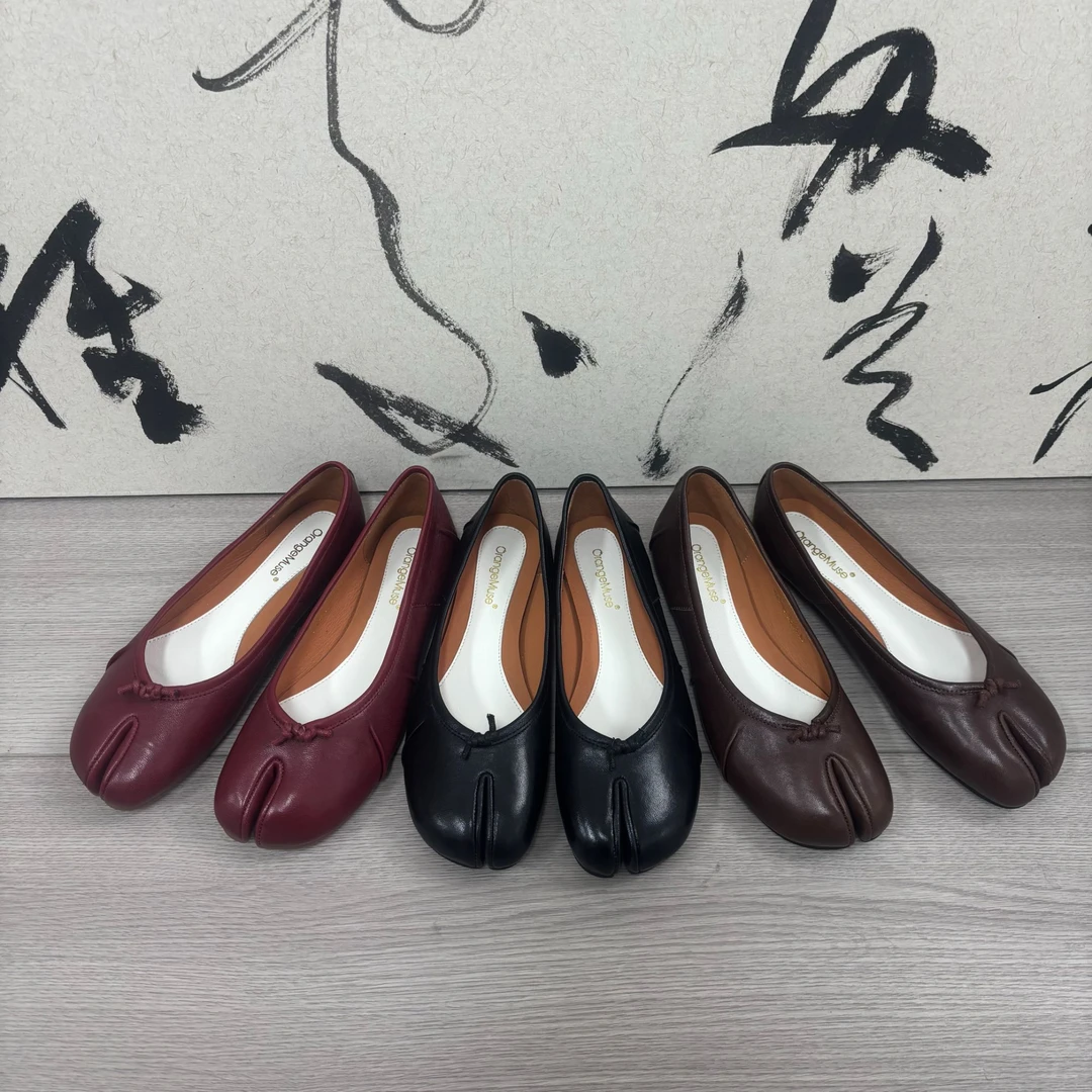 【橙庐】9121-60油腊羊皮分趾平底单鞋 猪皮里羊皮垫舒适休闲软底