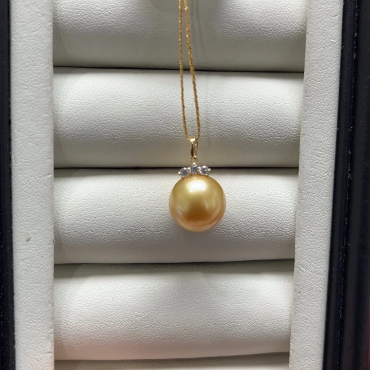 海水珍珠漏金珠睫毛吊坠11-12mm18K金镶嵌