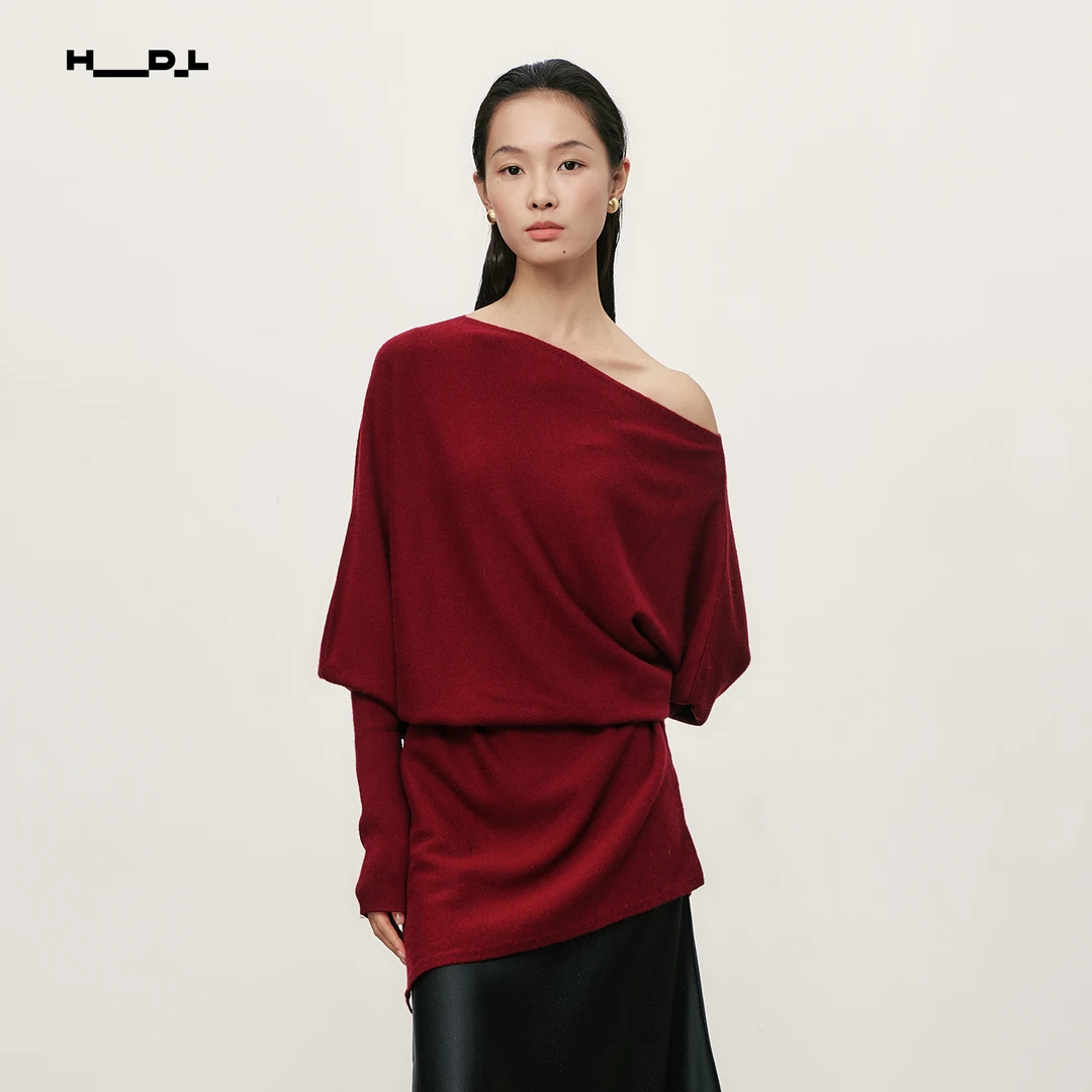 HDL Paire Flamma·红色慵懒垂坠斜肩上衣