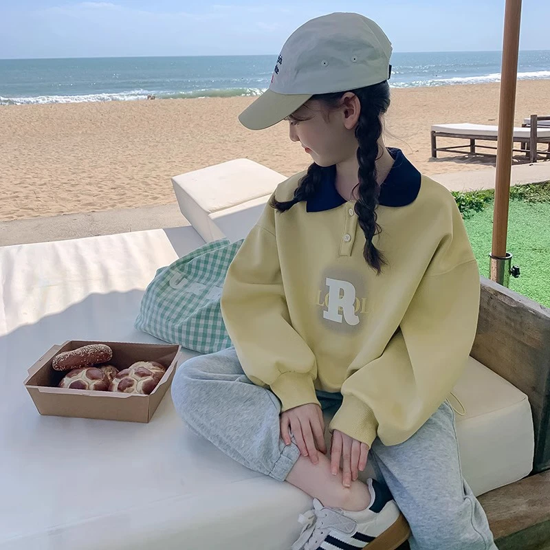 女童卫衣秋装2025新款洋气儿童春秋款童装小女孩秋季POLO领上衣潮