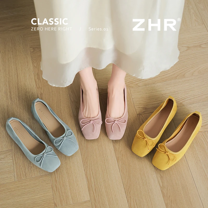 ZHR/则则韩式方头浅口单鞋女夏季新款舒适百搭软底蝴蝶结凉鞋