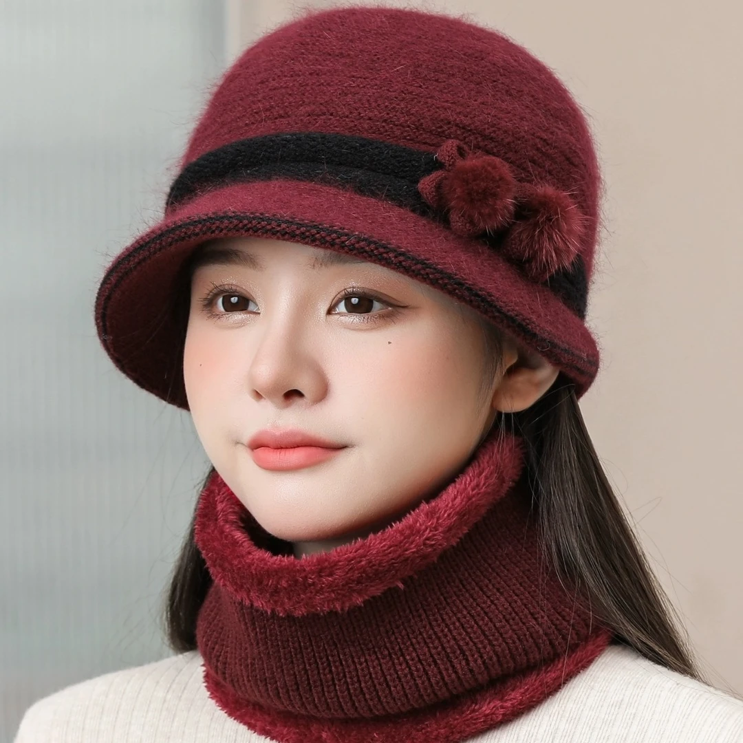 中老年人帽子女冬天老人奶奶妈妈保暖加厚帽棉针织兔毛线老太太帽