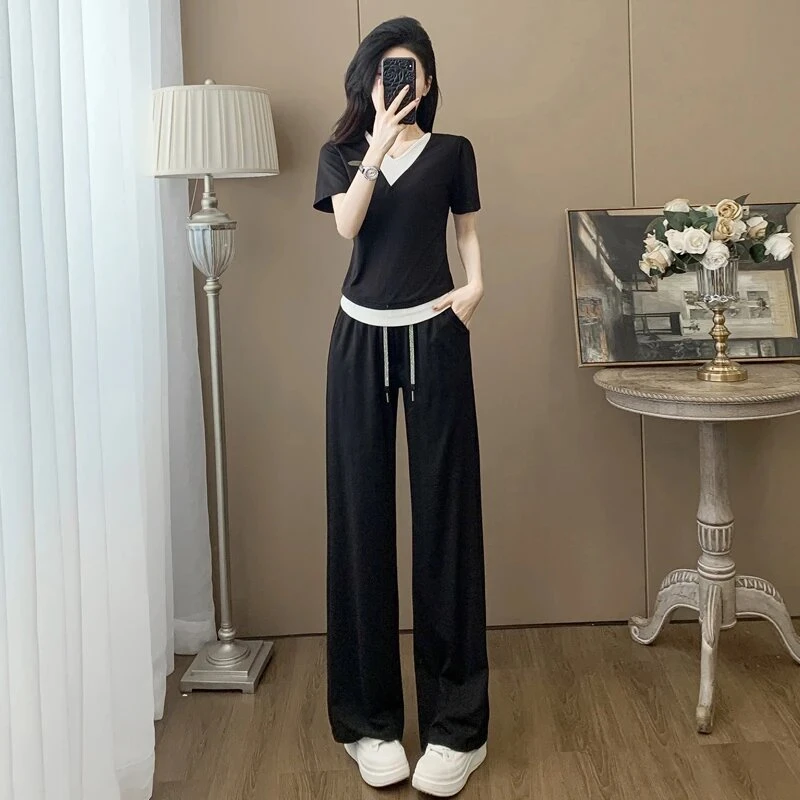 纯棉休闲运动套装女2025新款夏季假两件洋气减龄时尚慵懒风两件套