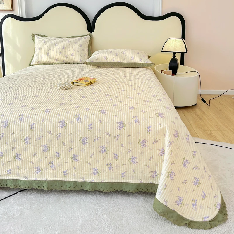 卡通可爱小清新加厚亲肤纯棉床盖三件套夹棉绗缝