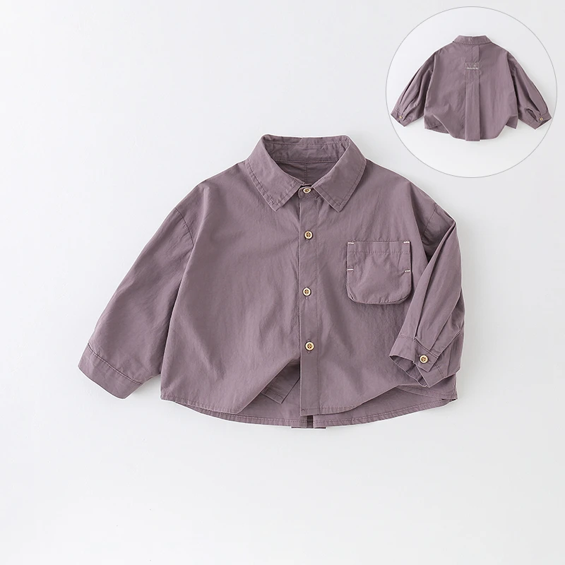 儿童衬衫2025春季新款男童韩版纯色洋气灵动口袋中小童外套