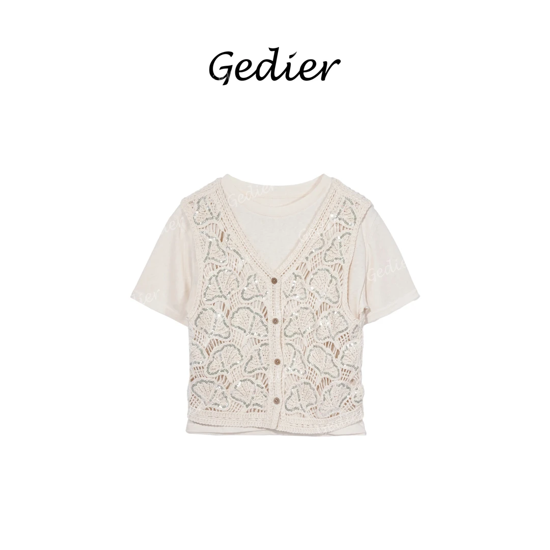 【歌蒂尔Gedier】2025年夏季欧若风优雅蕾丝马甲T恤套装DG520256Y