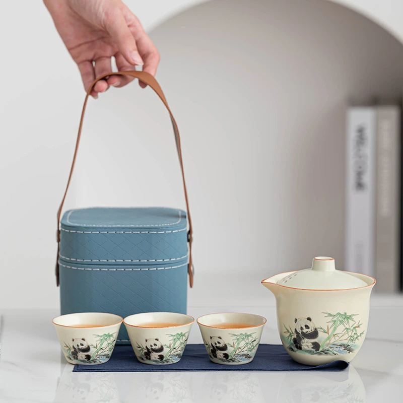 旅行茶具熊猫便携式随身快客杯户外露营旅游泡茶壶茶杯商务礼品