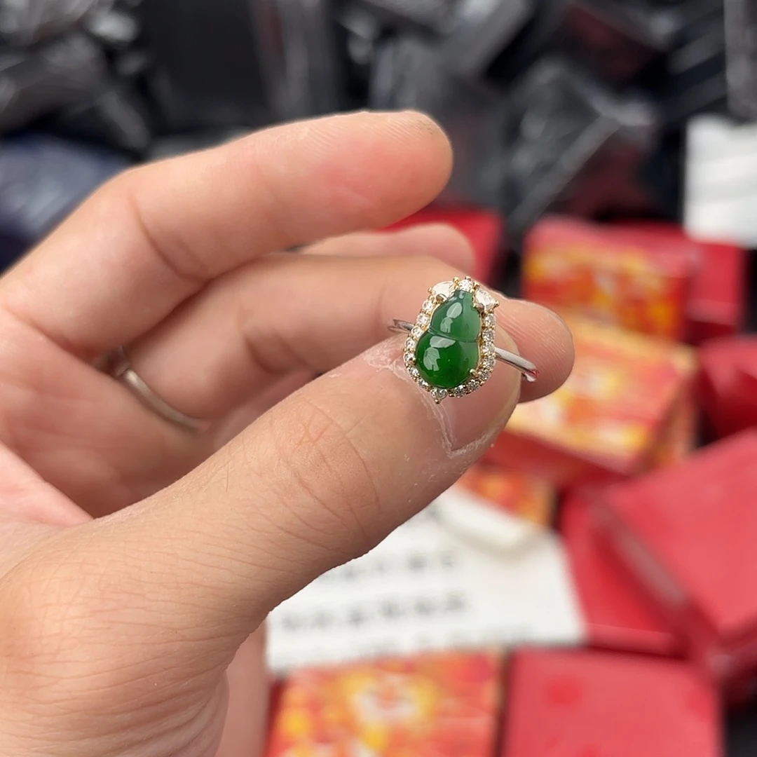 翡翠戒指银S925镀金镶嵌