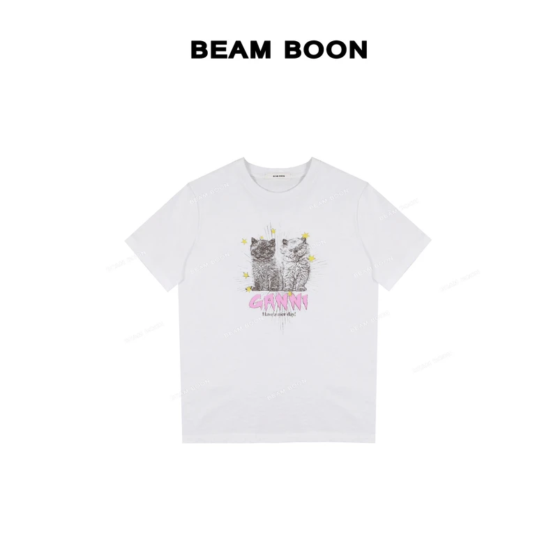 Beam Boon |【丹麦猫咪T】早春印花100%棉舒适百搭休闲T短袖
