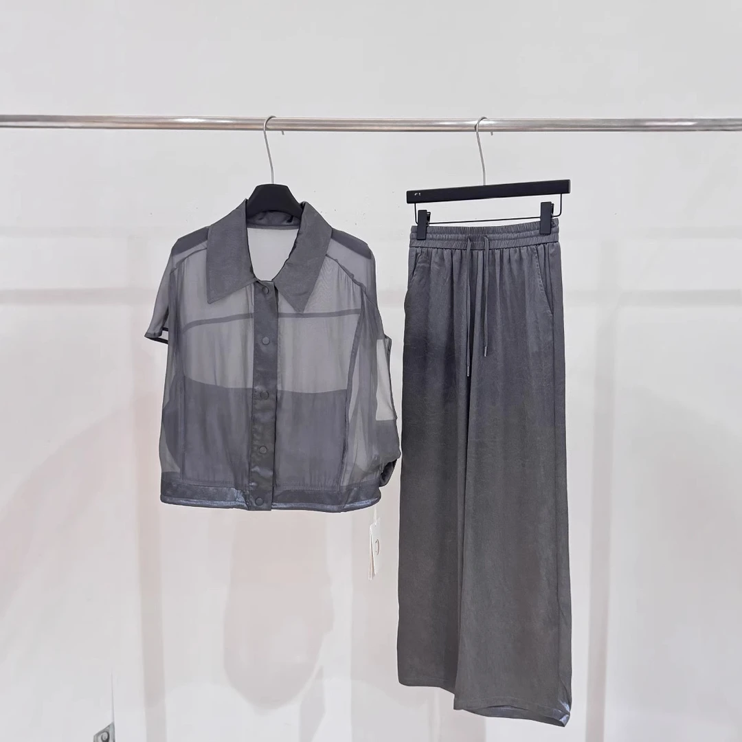 【简知】【80铜氨丝】气质名媛时尚套装宽松休闲开衫时尚夏季套装