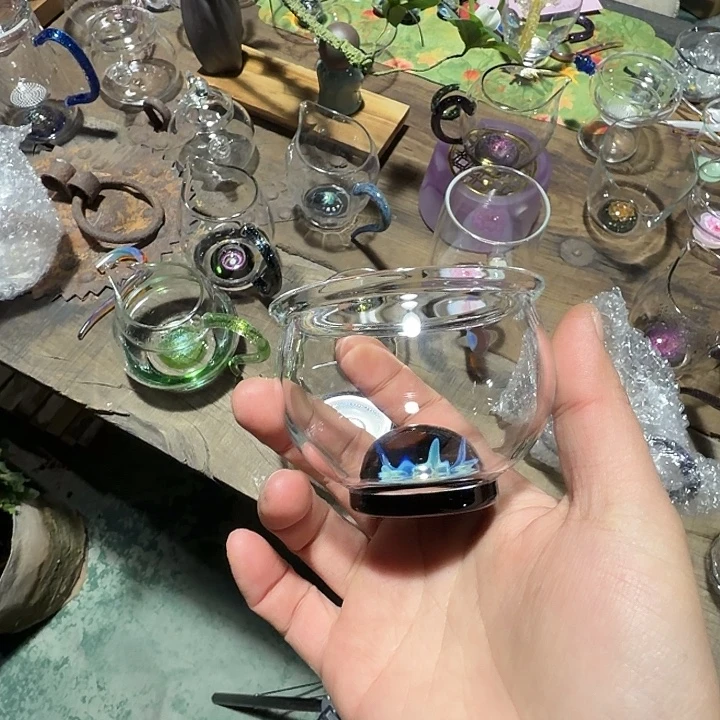 玻璃手工艺品玻璃茶器蓝花语缸杯