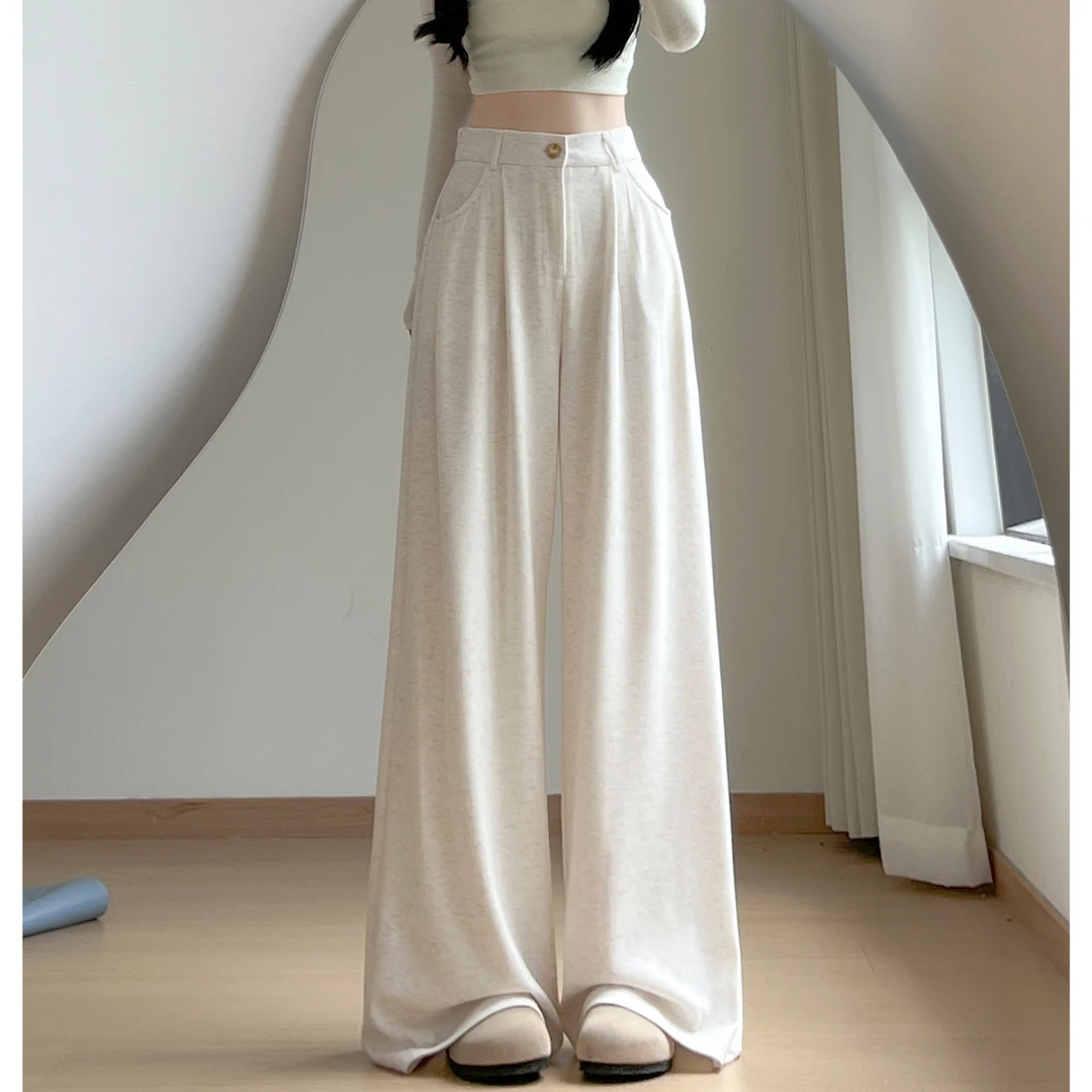 韩版糯米西装裤女秋季2025新款直筒小个子高腰宽松显瘦阔腿休闲裤