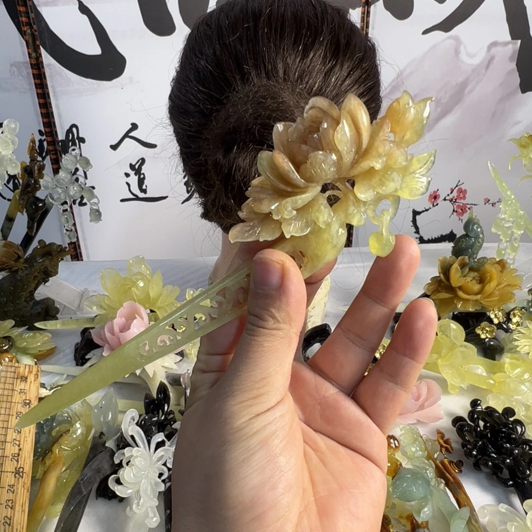 定制蛇纹石玉毛货发饰