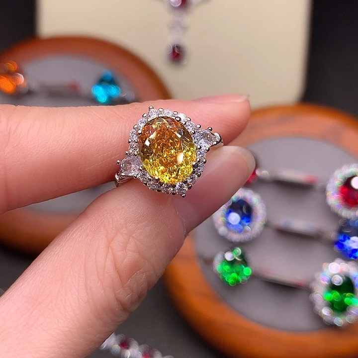 黄色碧玺戒指银S925镶嵌