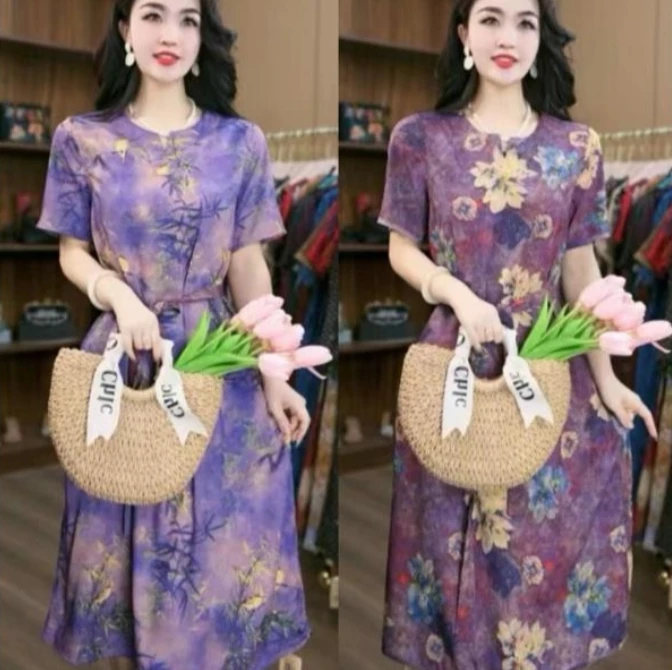 6583-29琥珀富贵竹+莫奈花园双面穿连衣裙