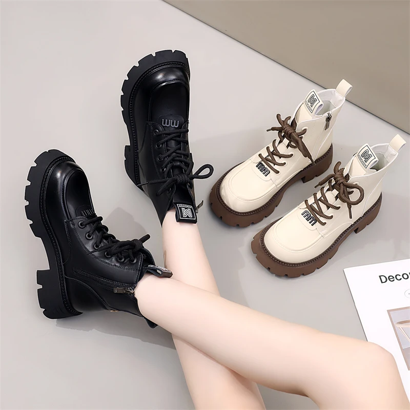 厚底短靴女2025秋冬季新款百搭显瘦小个子增高休闲加绒保暖马丁靴