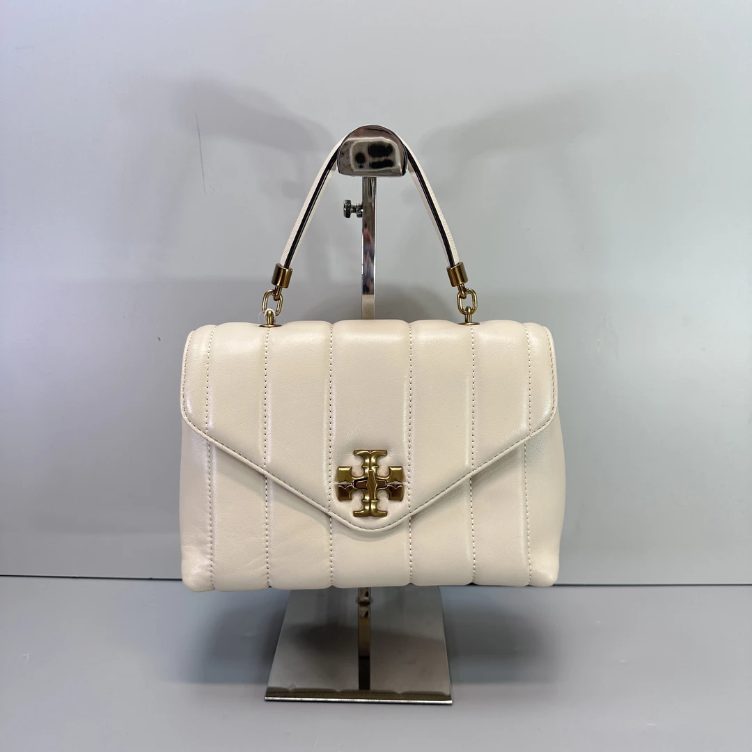 90新 TORY BURCH/汤丽柏琦 干裂/kira白色手提包23*17*10SL121511