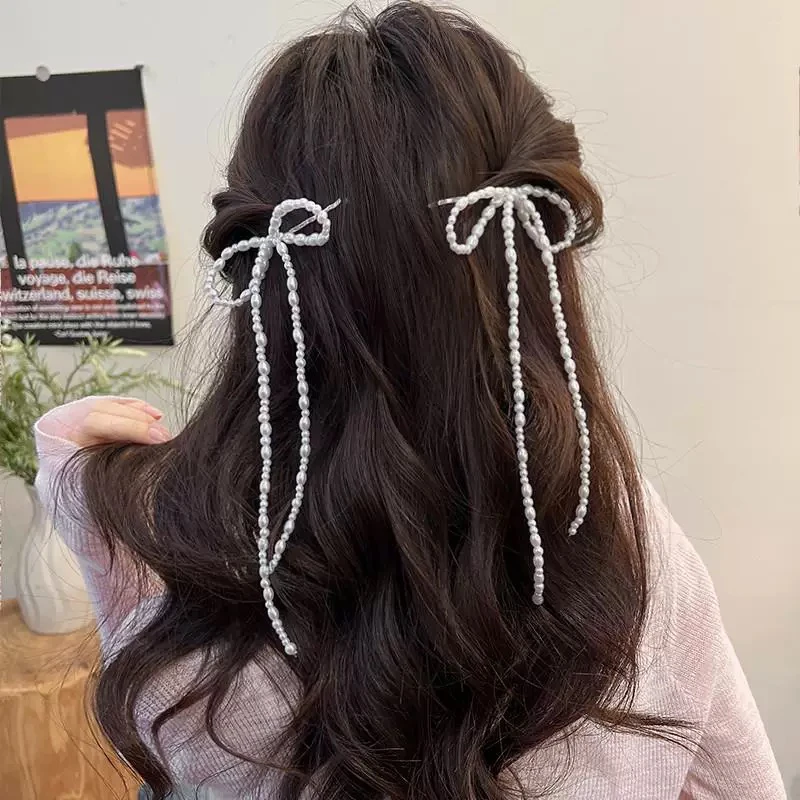 超仙流苏珍珠蝴蝶结发夹2025新款高级感侧边一字夹子气质刘海夹女