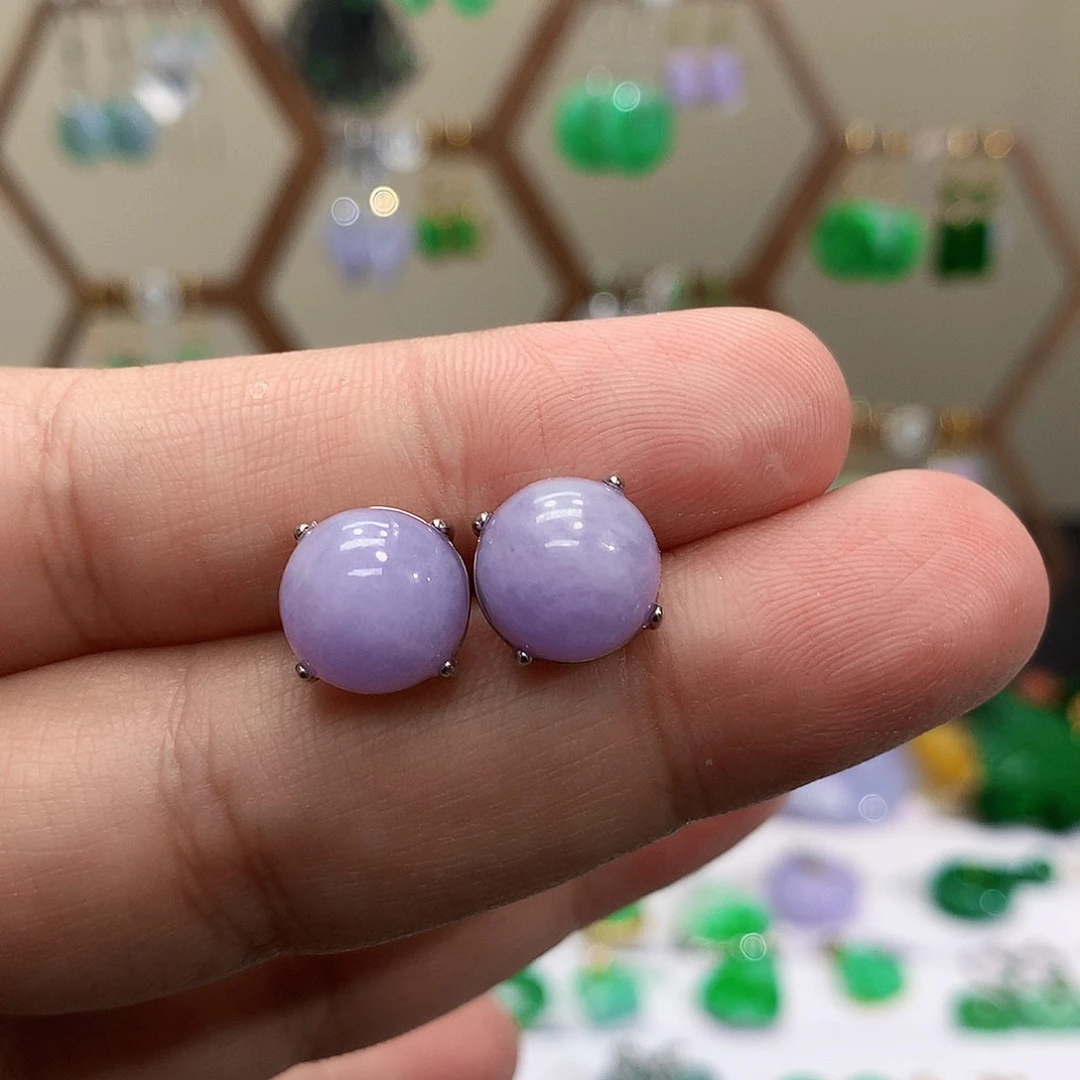 银S925镶嵌翡翠耳饰天然翡翠耳钉