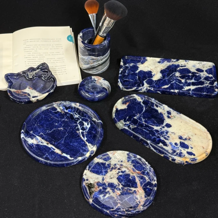 景泰蓝奢石托盘青金石收纳盘软装搭配天然大理石收纳盘家居好物