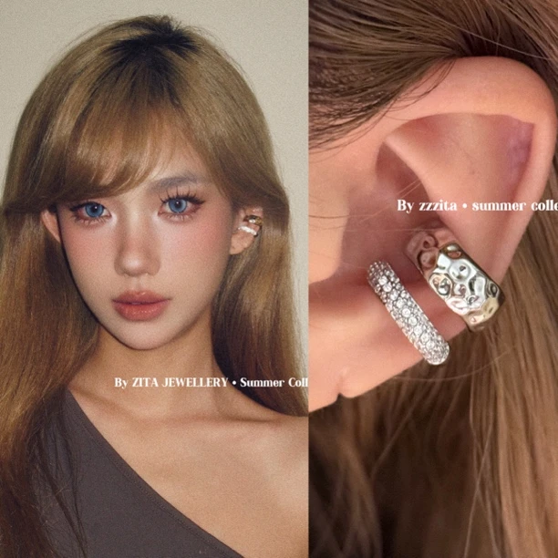 合金合成锆石耳饰 Melodic Aria·头包脸速成～双层波浪闪钻耳骨夹