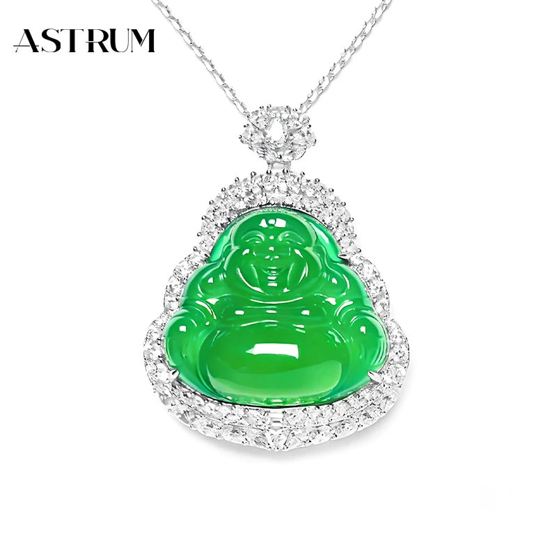 ASTRUM玉髓大佛公经典大肚佛玛瑙帝王绿项链媲美翡翠豪华镶嵌吊坠