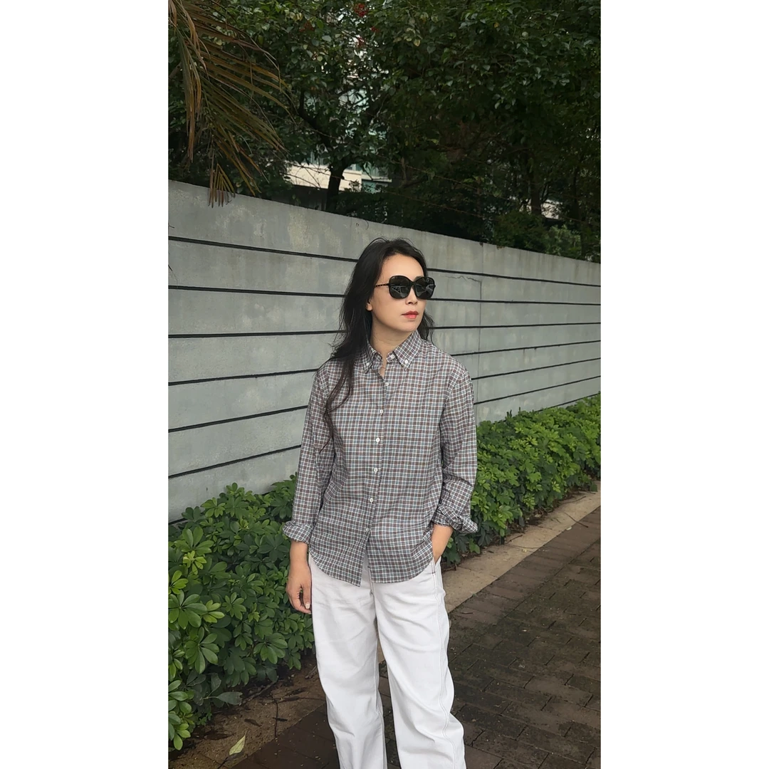 复古文艺格子翻领长袖休闲衬衫MA5SYDZ0565