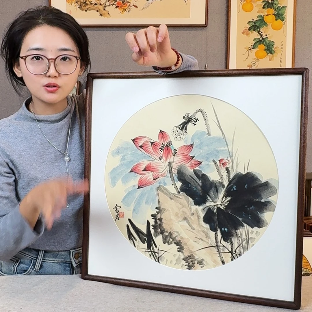 国画纯手绘，纯手写带框尺寸：53×53厘米