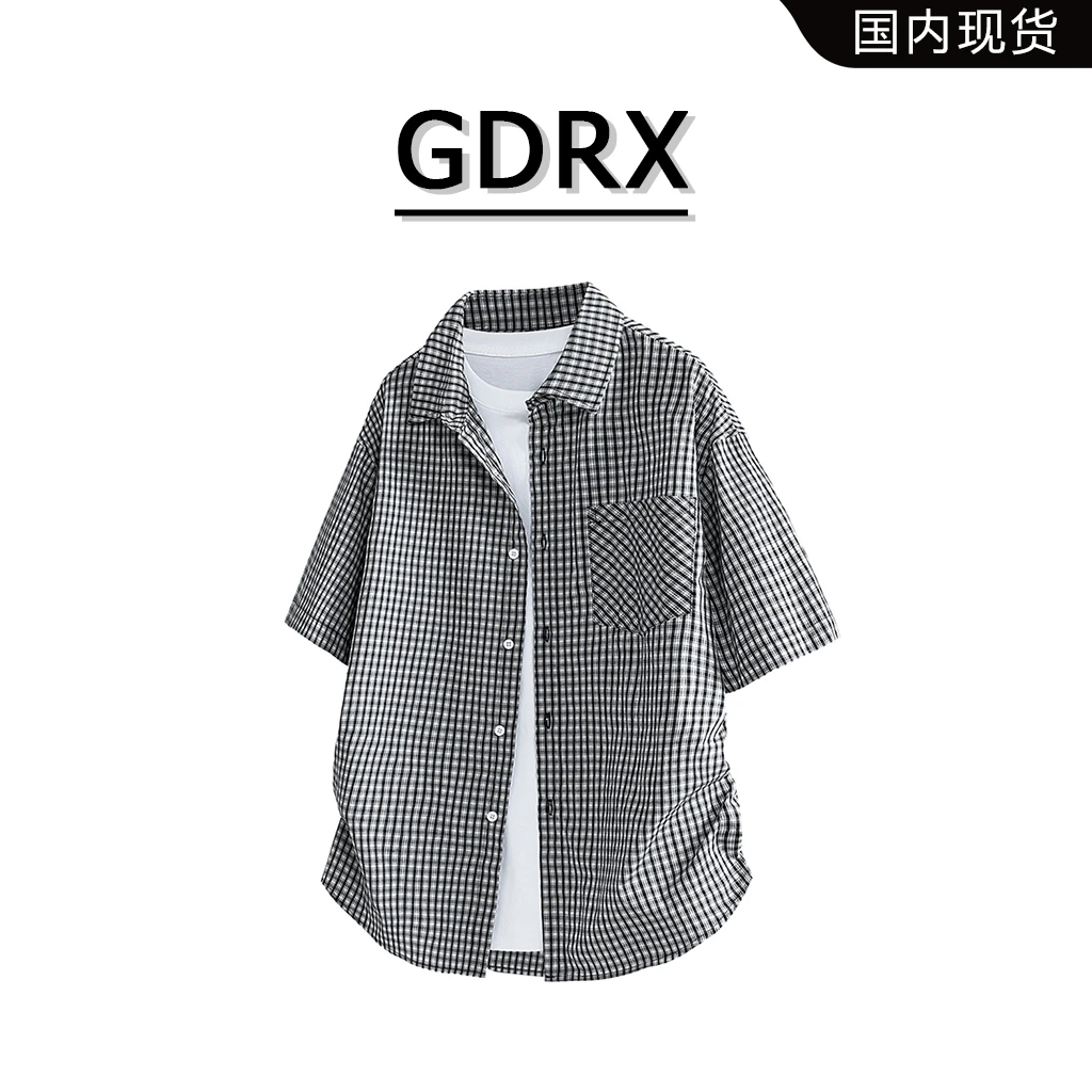 GDRX美式格纹薄款男士衬衫2025夏季新款宽松小众百搭复古休闲衬衣