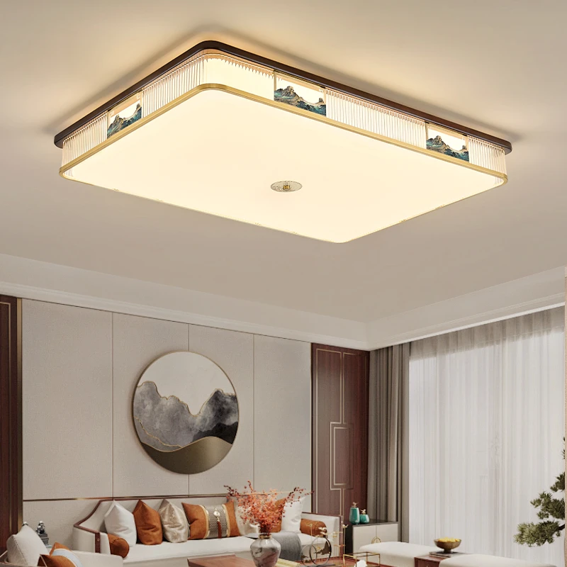 全铜实木新中式方形吸顶灯 禅意中国风客厅卧室书房灯具2025吸顶