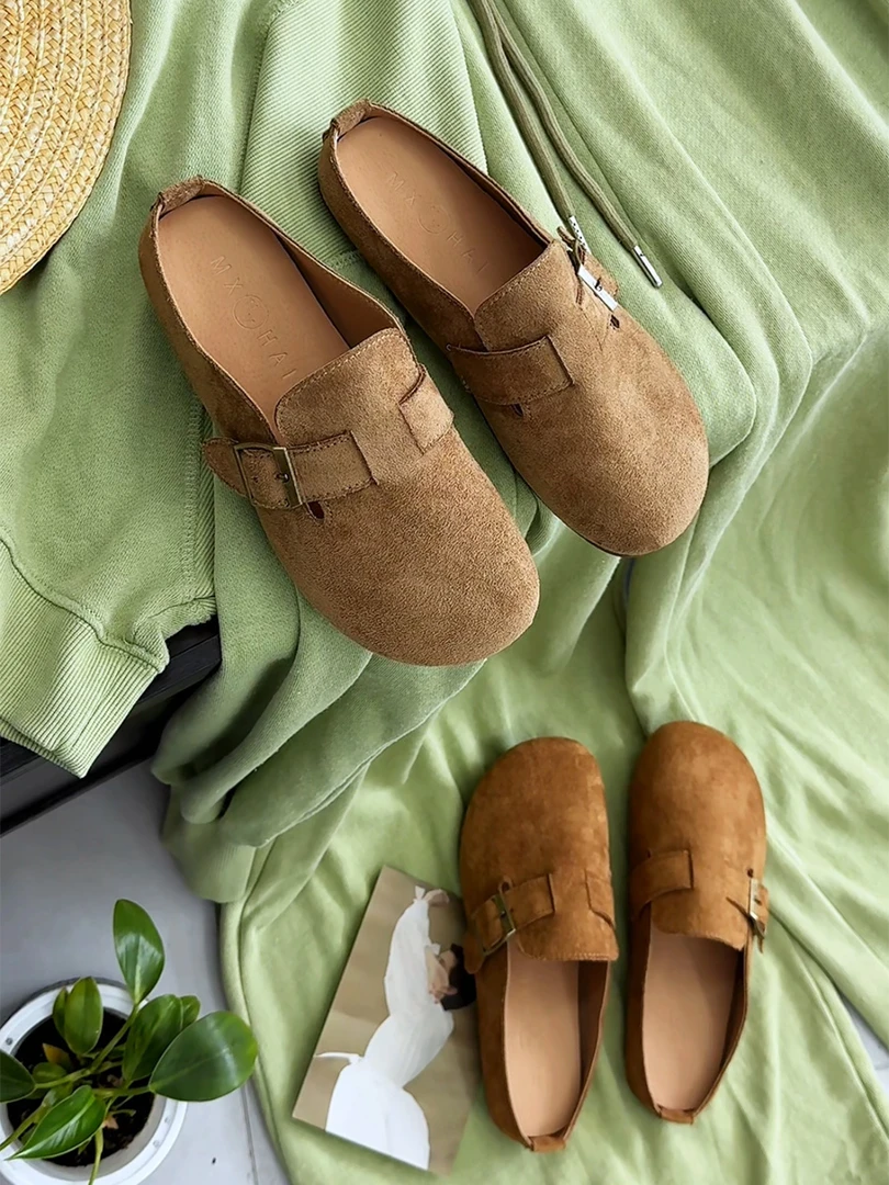勃肯鞋女2025春季新款外穿厚底软底博肯包头半拖鞋一字拖懒人单鞋