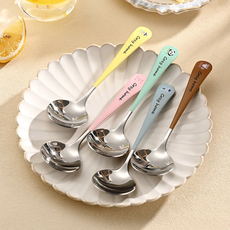 品品优动物世界儿童勺子304不锈钢家用食品级汤匙卡通吃饭小勺子