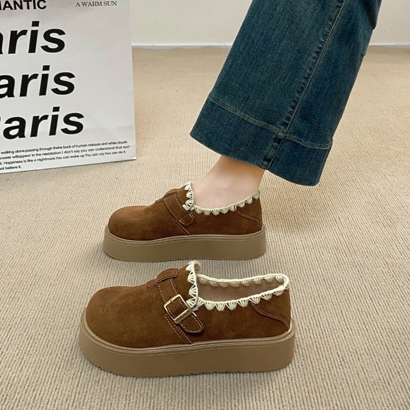 厚底勃肯鞋女2025秋季新款34码软底复古乐福鞋一脚蹬休闲运动鞋子