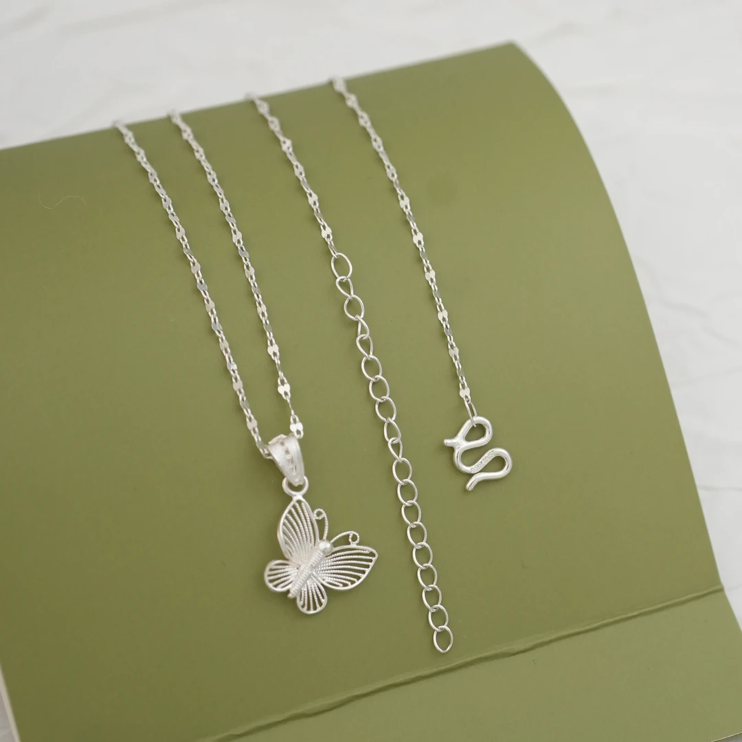 坠链均足银 【蝴蝶花丝套链】黔喜银饰气质时尚百搭纯手工精美