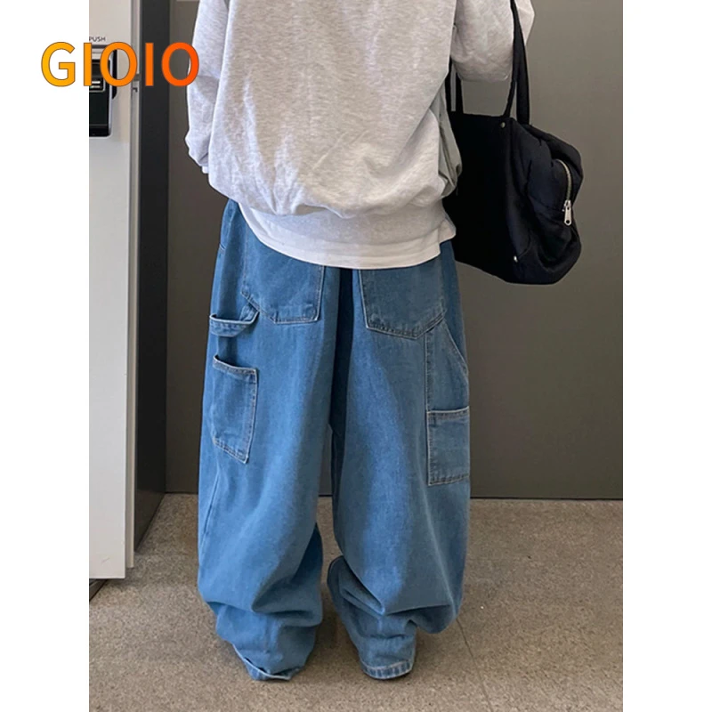 GIOIO日系复古阔腿裤男士春季宽松显瘦牛仔裤韩版潮流直筒长裤子