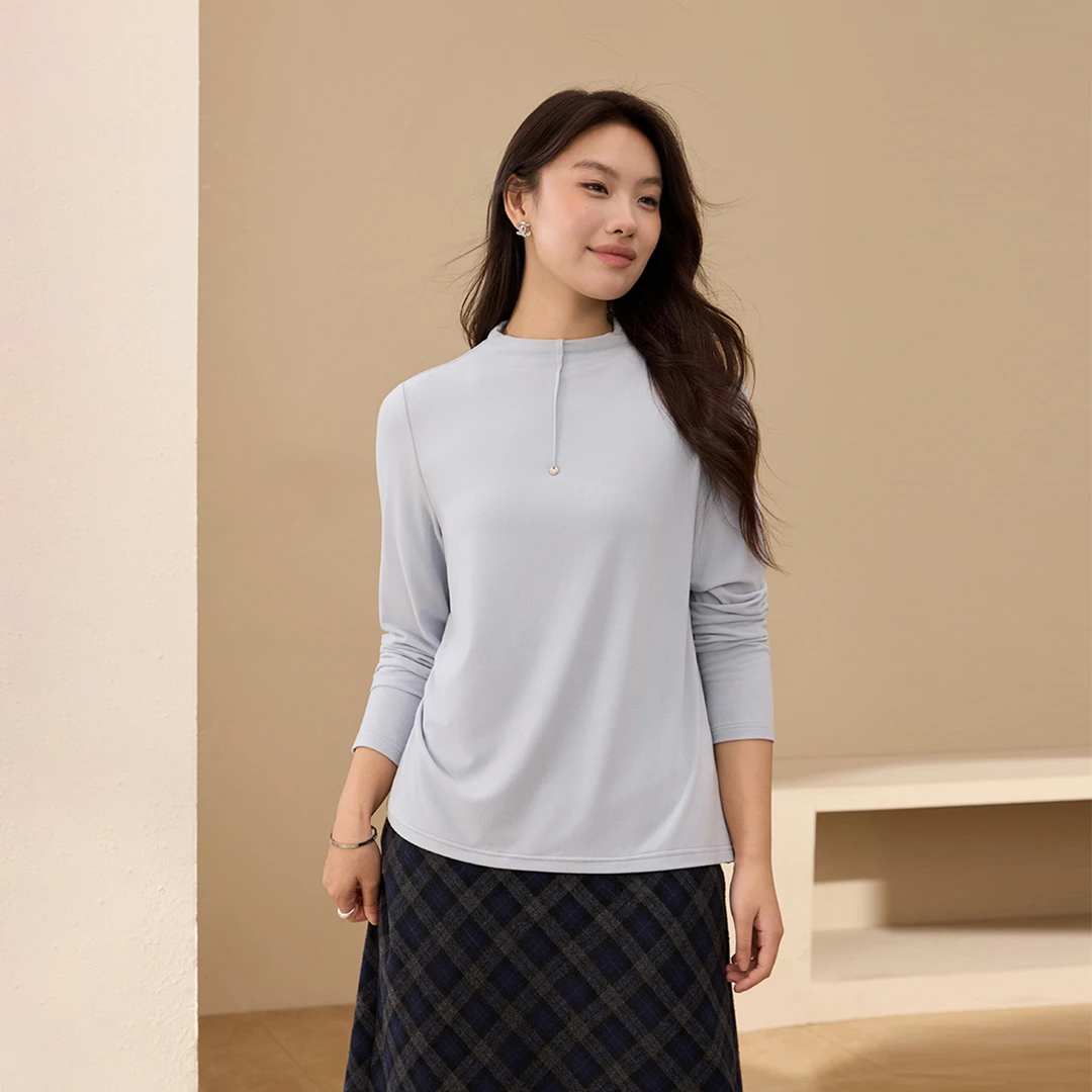 【简约知性风】纤莉秀W大码女装流光风半高领小众高弹针织衫QK3336