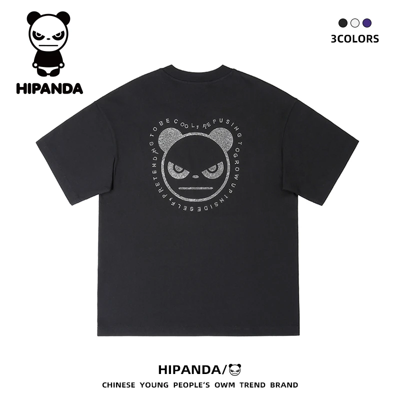 HiPanda你好熊猫夏季纯棉短袖T恤男士薄款宽松圆领潮牌半截袖上衣