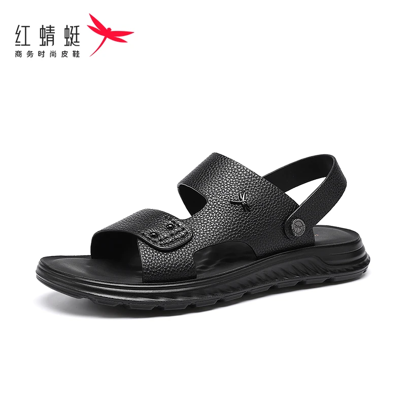 红蜻蜓夏季2025新款皮凉鞋男休闲外穿耐磨男士凉鞋拖鞋两用沙滩鞋