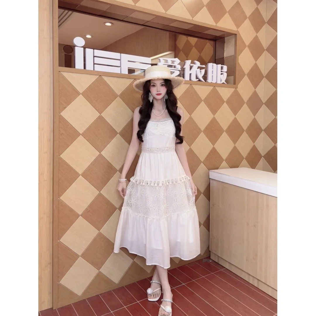 IEF/爱依服裙子2025夏季新款千金气质度假风设计感吊带长裙流光风