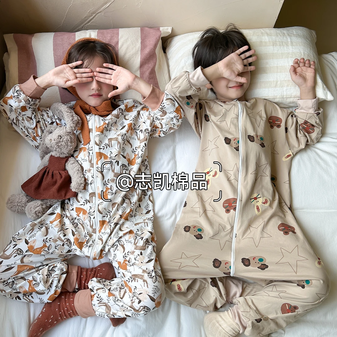 儿童睡衣春秋季纯棉男童女童家居服分腿睡袋防踢被秋天宝宝睡袋